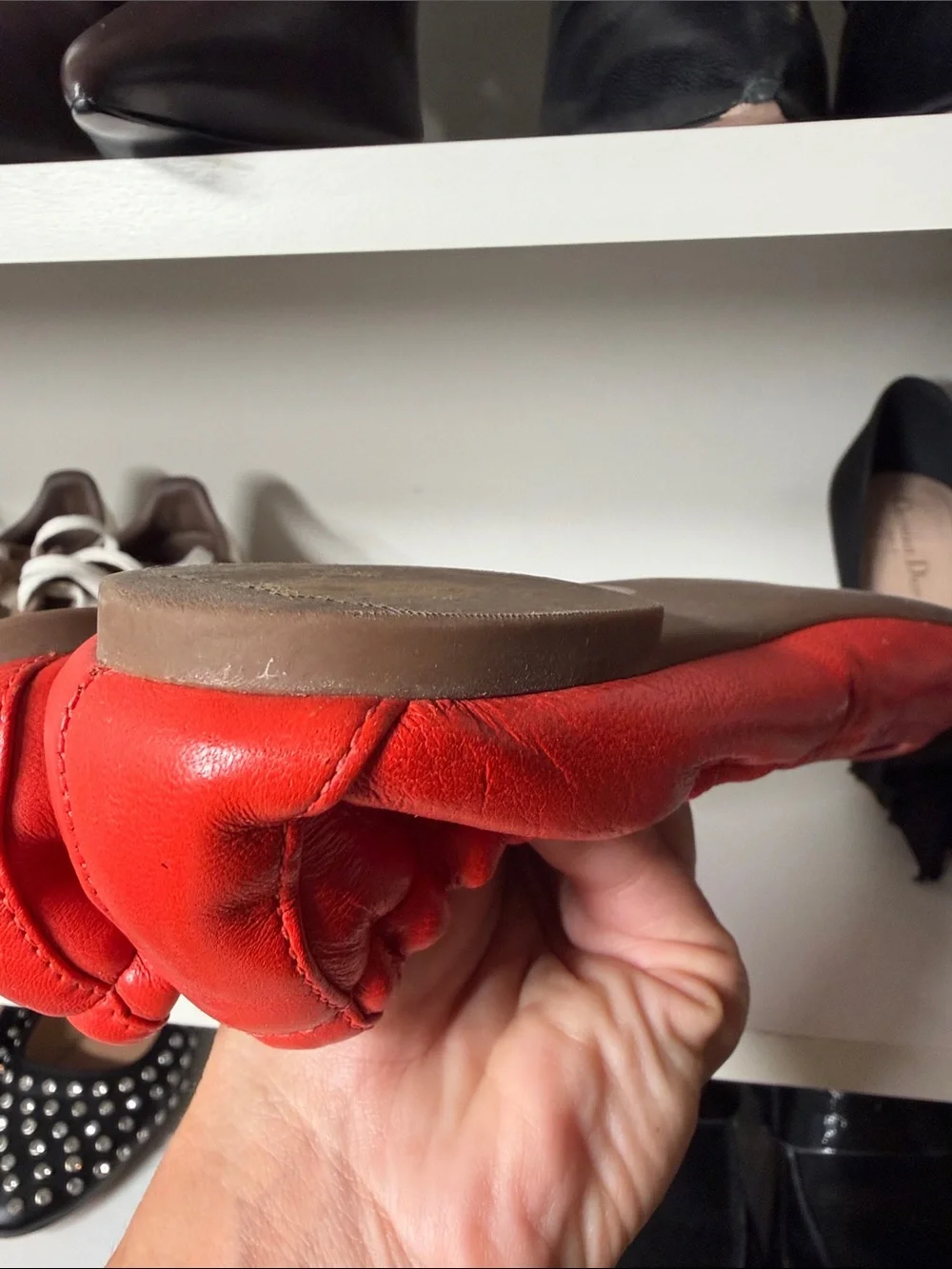 Tory Burch orange Leather Elastic-Back Ballet Flats with Gold Logo